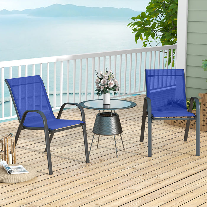 Set of 2 Patio Stackable Metal Dining Chairs with Armrests-
