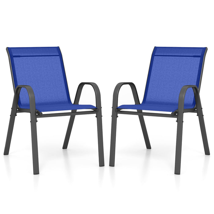 Set of 2 Patio Stackable Metal Dining Chairs with Armrests-
