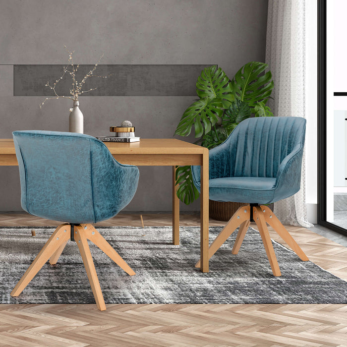 Set of 4 360° Swivel Accent Chair with Solid Wood Legs-