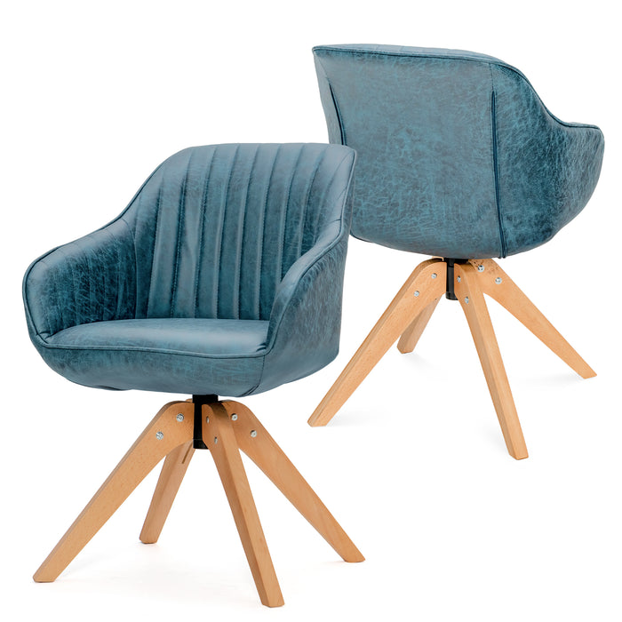 Set of 4 360° Swivel Accent Chair with Solid Wood Legs-