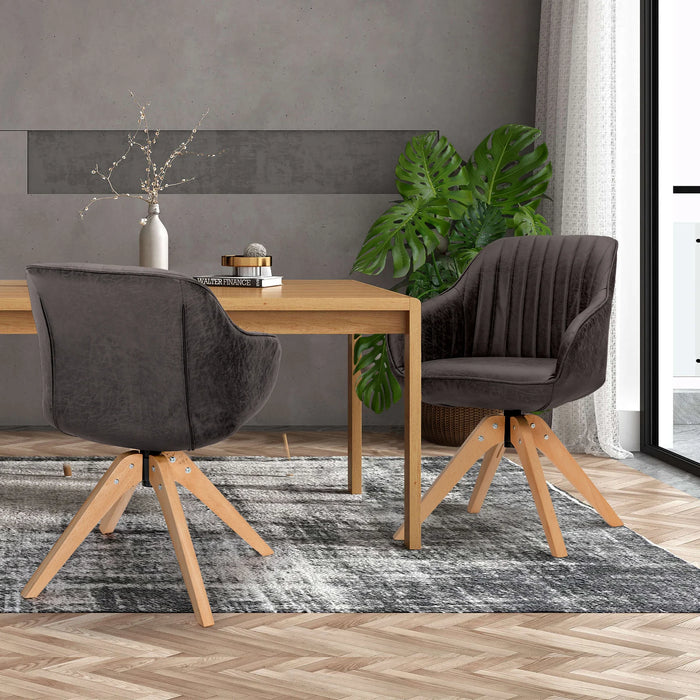 Set of 4 360° Swivel Accent Chair with Solid Wood Legs-