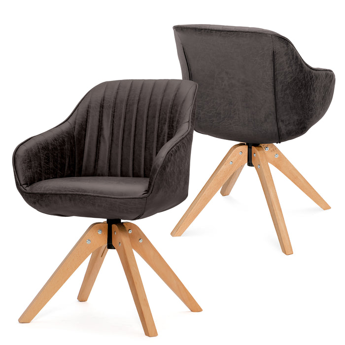 Set of 4 360° Swivel Accent Chair with Solid Wood Legs-