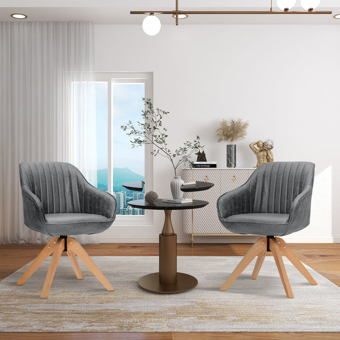 Set of 4 360° Swivel Accent Chair with Solid Wood Legs-