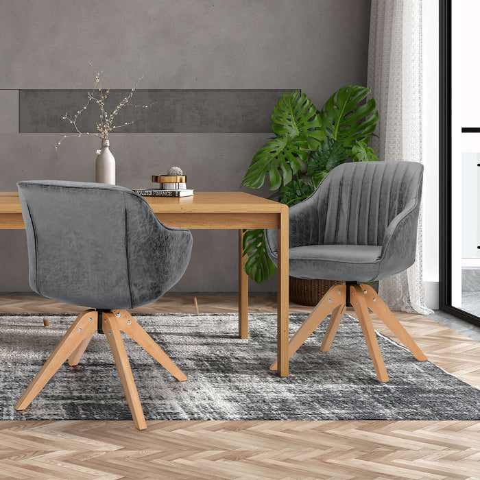 Set of 4 360° Swivel Accent Chair with Solid Wood Legs-