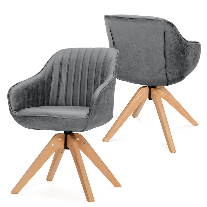 Set of 4 360° Swivel Accent Chair with Solid Wood Legs-