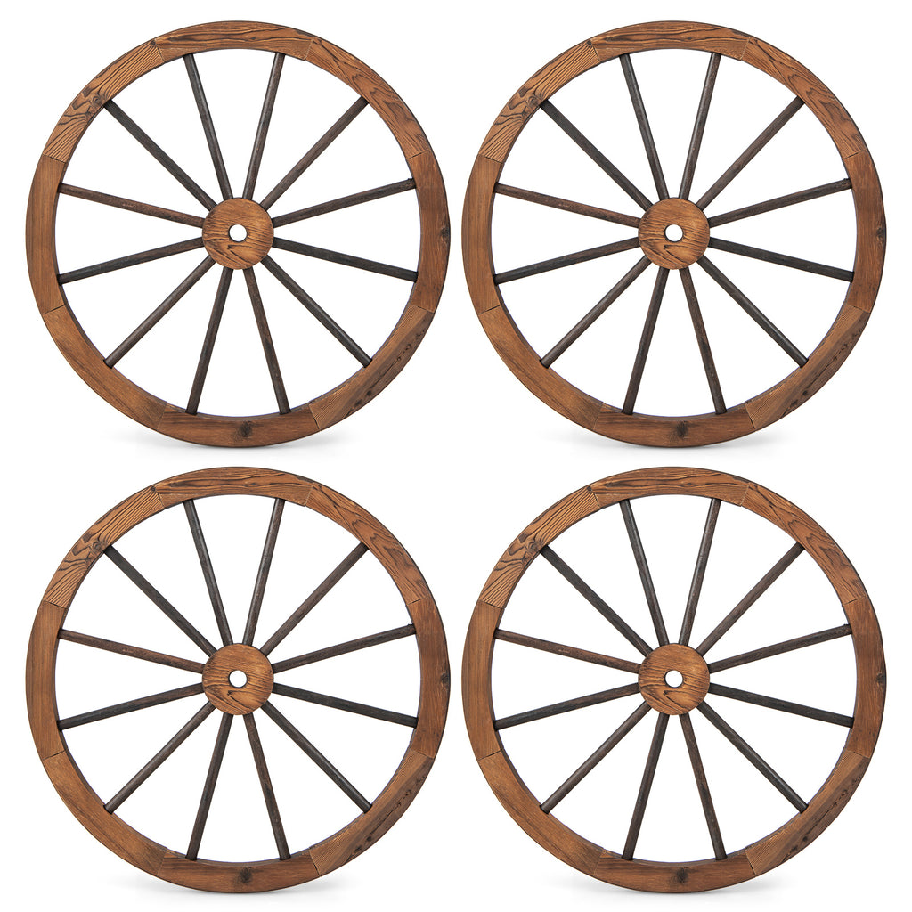 Set of 4 Decorative Wooden Wagon Wheels for Garden Bar