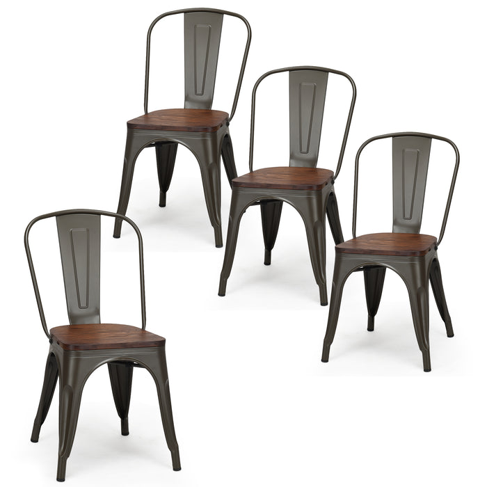 Gun Metal Dining Chairs Set of 4 - Stackable Design with Iron Backrest, Perfect for Dining Room Décor - Ideal for Family Gatherings, Parties and Daily Use.