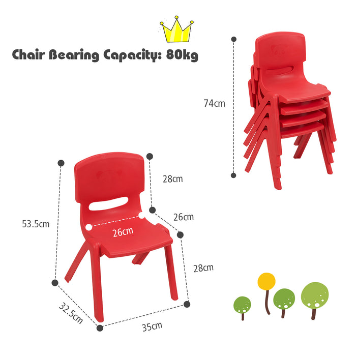4-Piece Waterproof Kids Chair Set - Featuring Backrest and Handy Hanging Hole, in Red - Ideal Seating Solution for Children's Playrooms or Bedrooms