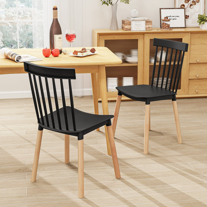 Set of 4 Windsor Dining Chairs with Spindle Backs and Curved Seats-