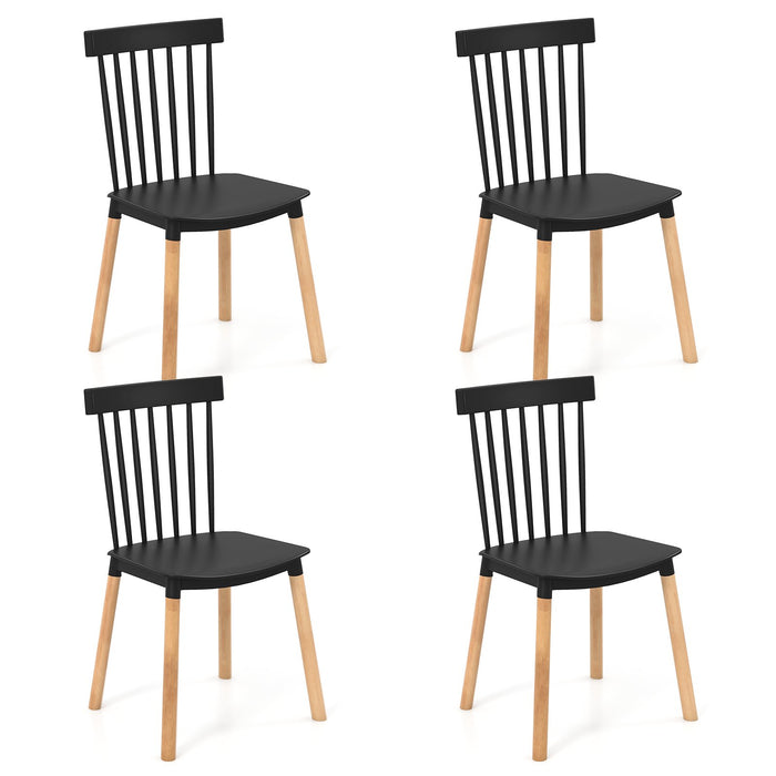 Set of 4 Windsor Dining Chairs with Spindle Backs and Curved Seats-