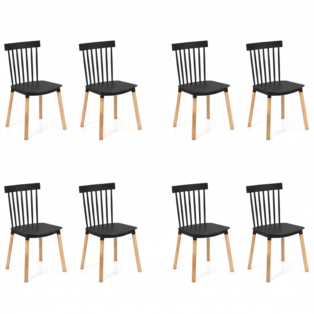 Set of 8 Windsor Dining Chairs with Spindle Backs and Curved Seats