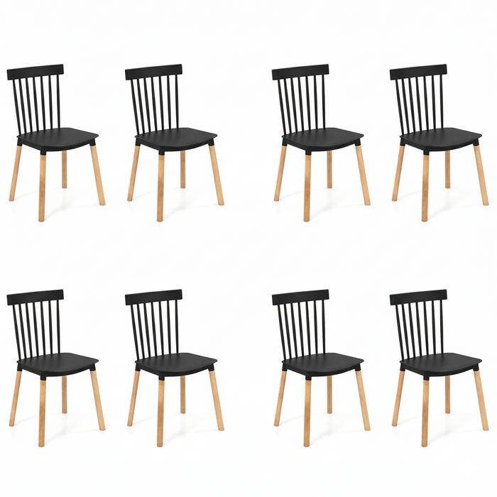 Set of 8 Windsor Dining Chairs with Spindle Backs and Curved Seats