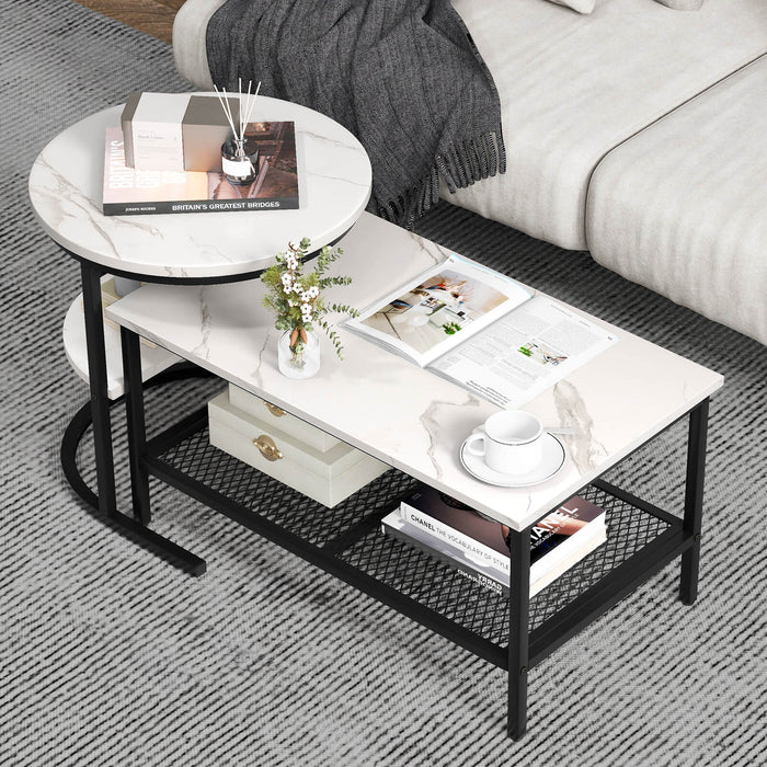 2-Piece Nesting Coffee Table Set - Extra Storage Shelf and Durable Design Included - Ideal for Living Rooms in need of Additional Space