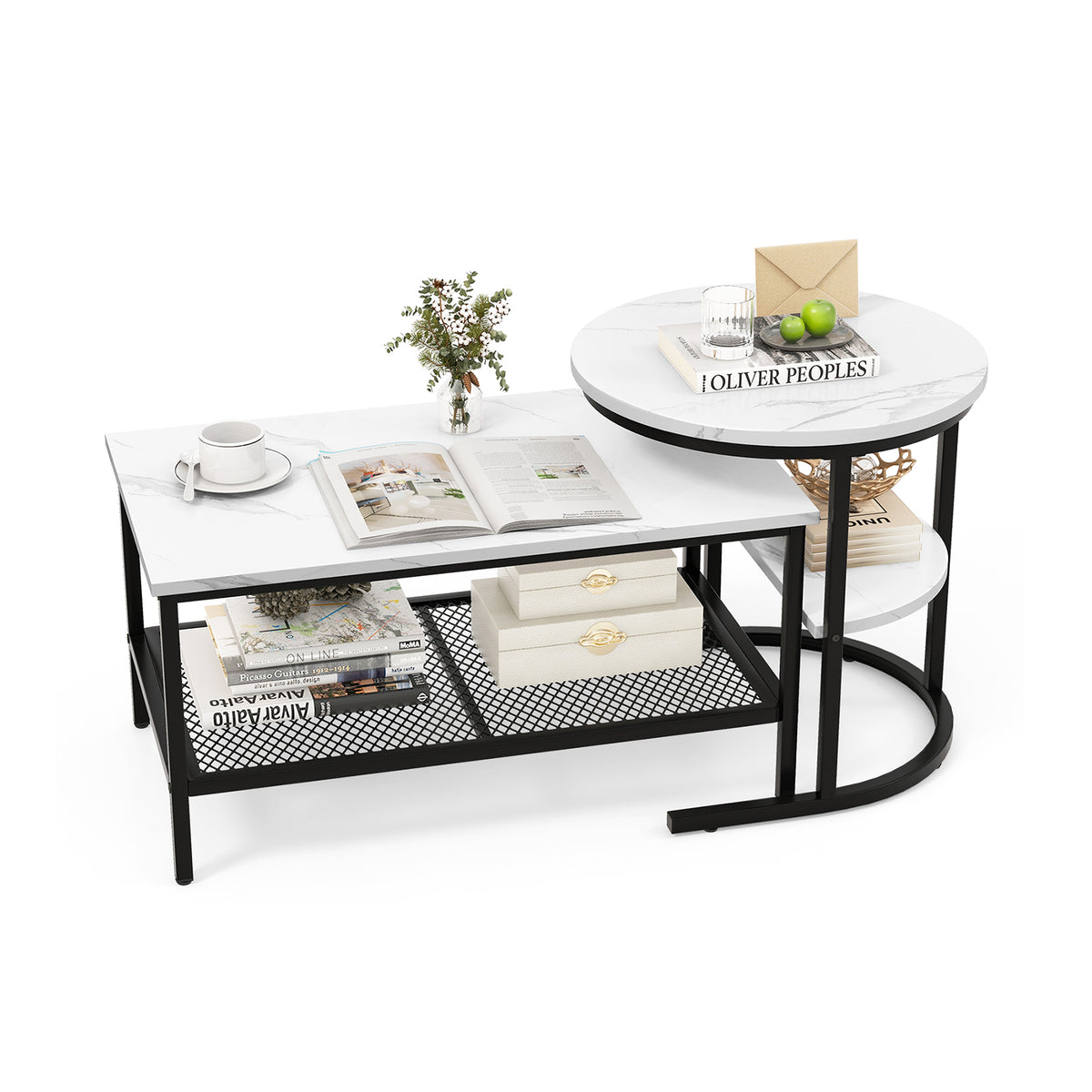 2-Piece Nesting Coffee Table Set - Extra Storage Shelf and Durable Design Included - Ideal for Living Rooms in need of Additional Space