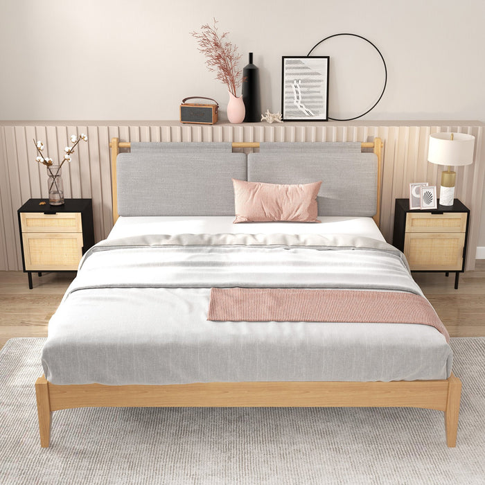 Set of 2 Rattan Nightstand with Drawer and Cabinet and Metal Legs-