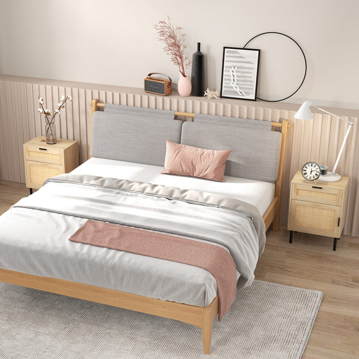 Set of 2 Rattan Nightstand with Drawer and Cabinet and Metal Legs-