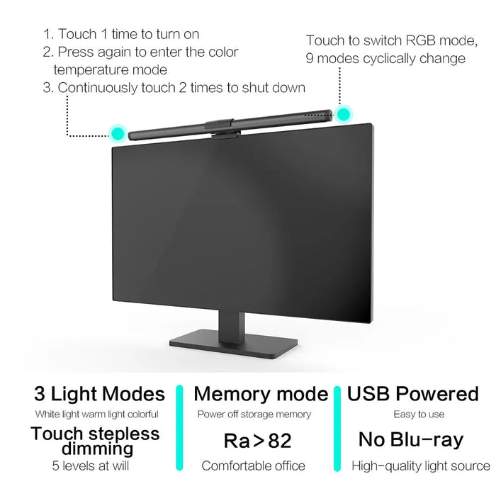 LED Monitor Light Bar — Eye‑Care Screen Lamp with Stepless Dimming for Work & Gaming