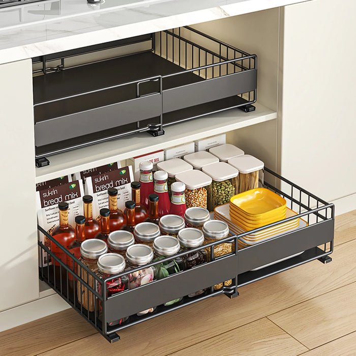 Retractable Pull-Out Metal Drawer Rack — Punch-Free Under-Sink Storage (Small/Large, White/Black)