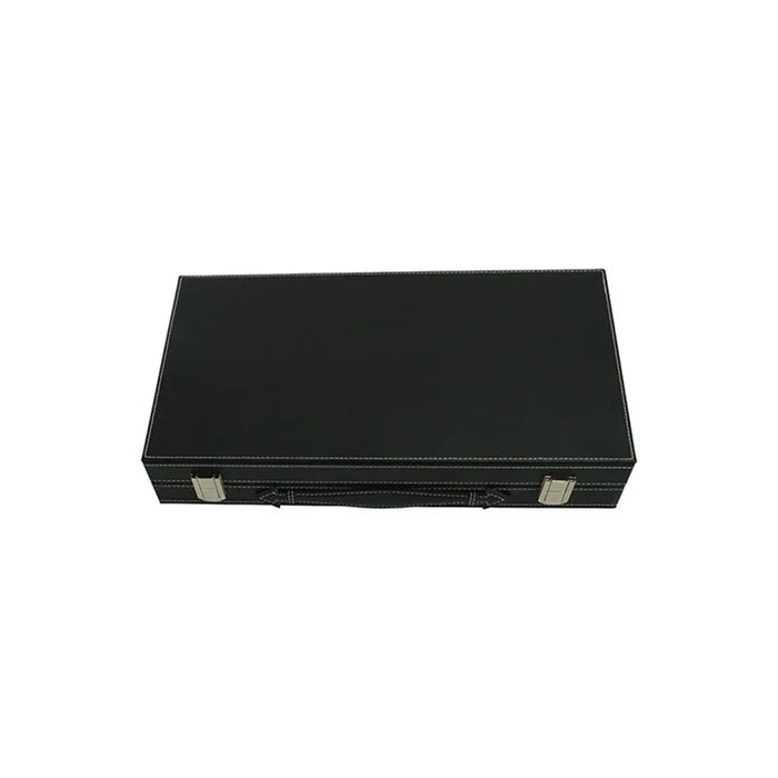 Backgammon & Chess Folding Set in Stitched Black Leatherette Case