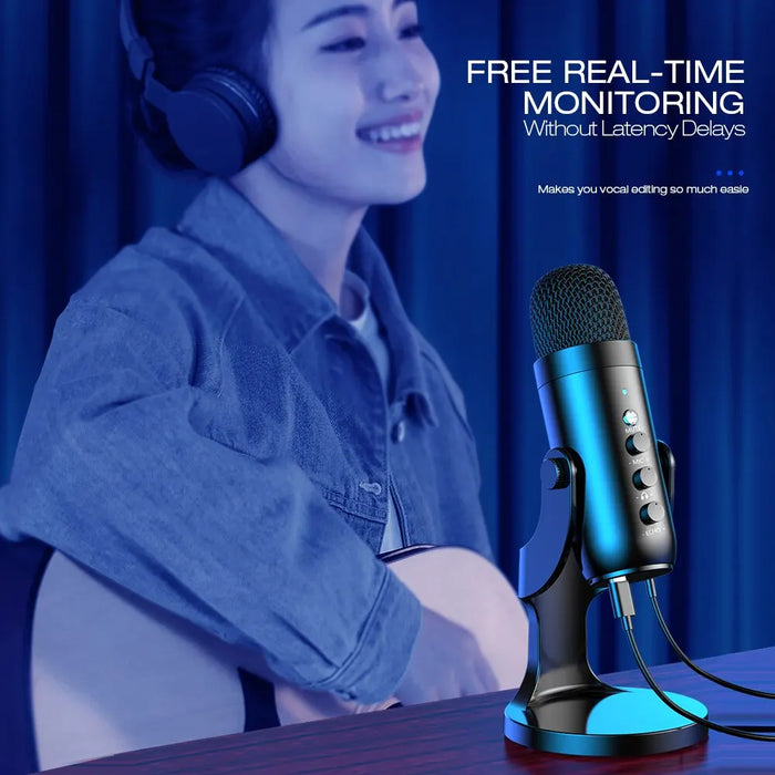 PC Mac Gaming USB Microphone - Condenser Mic with Phone Adapter, Headphone Output for Recording & Streaming - Ideal for Podcasting and Computer Use