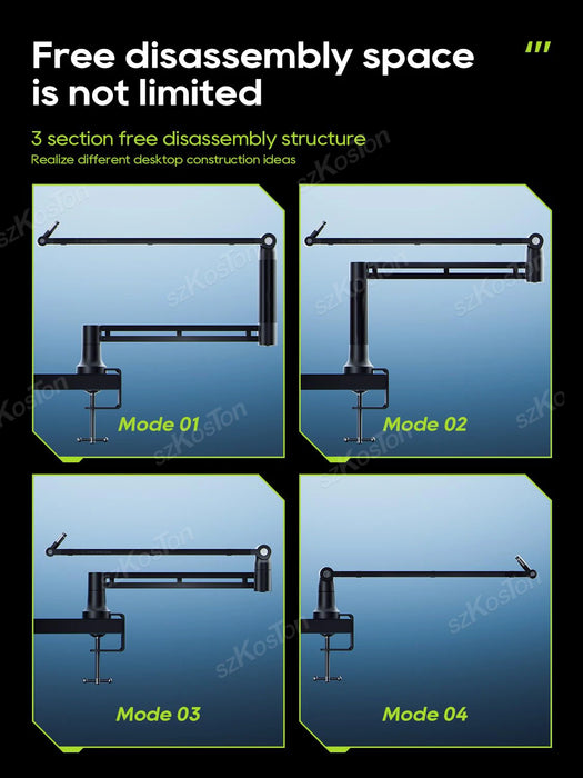 Adjustable Low‑Profile Microphone Boom Arm with Cable Management — Extended Riser (Fits AM8, K688, A8)