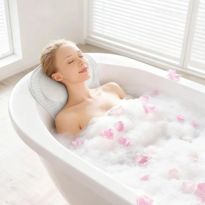 Breathable 3D Mesh Bath Pillow — Neck & Back Support with 6 Suction Cups