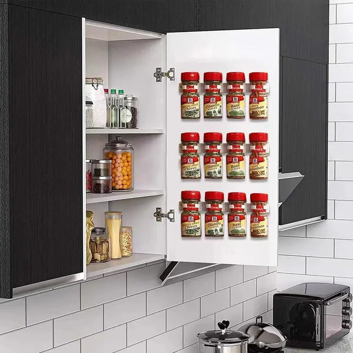 2-Pack Grey Wall-Mounted Adhesive Spice Rack – Five-Hole Jar & Bottle Holder
