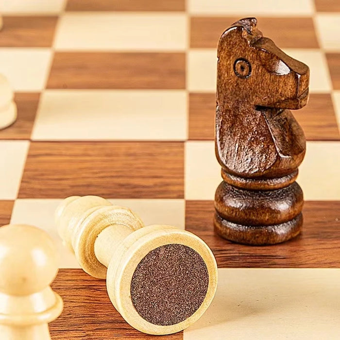15" x 15" Folding Walnut Chess Set with Solid Wooden Pieces