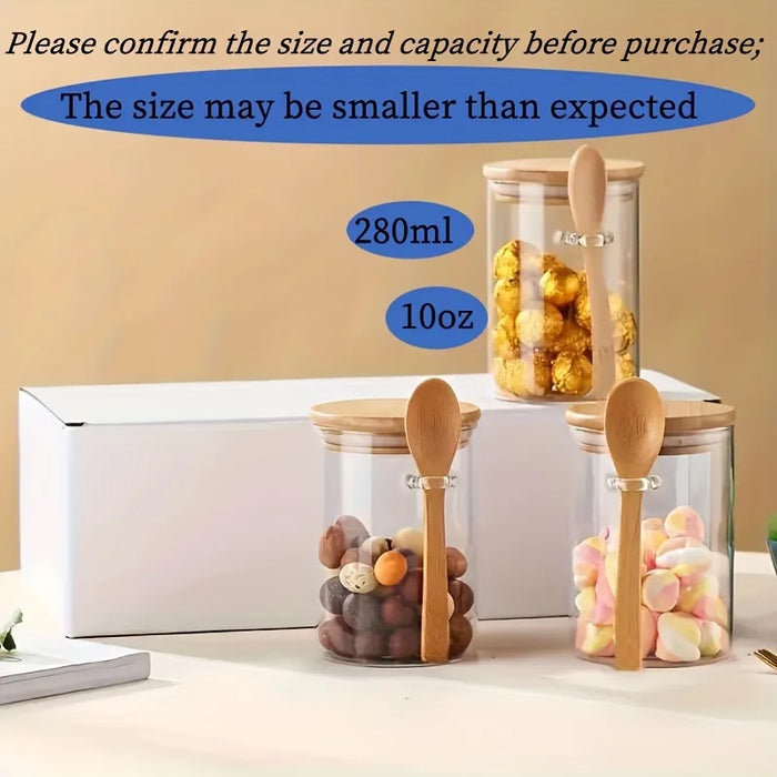 280ml Glass Storage Jar with Bamboo Lid & Spoon — 10oz Airtight Jar