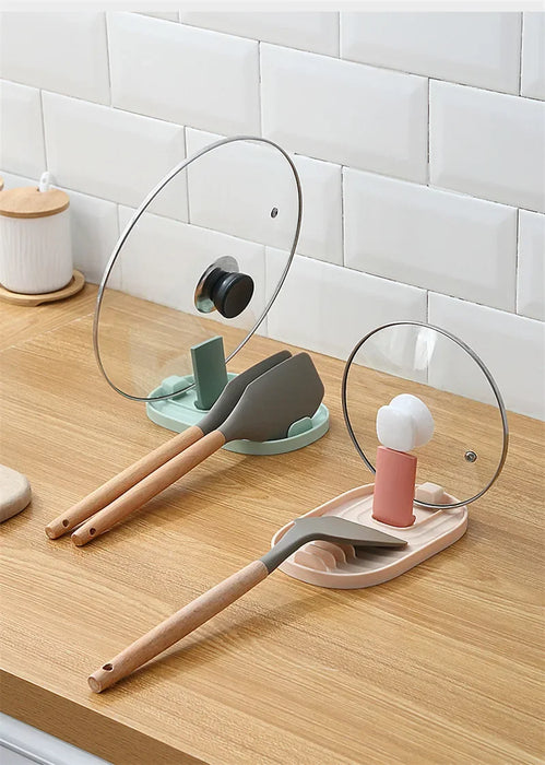 Countertop Pot Lid & Pan Organiser Rack – No-drill Kitchen Shelf with Utensil Holder