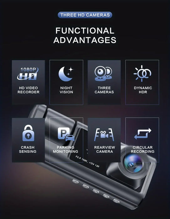 Dash Cam with IR Night Vision, 2" IPS Screen, 1080P Full HD, Loop Recording — 2/3 Camera DVR