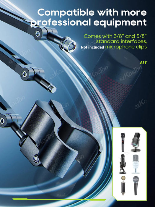 Adjustable Low‑Profile Microphone Boom Arm with Cable Management — Extended Riser (Fits AM8, K688, A8)