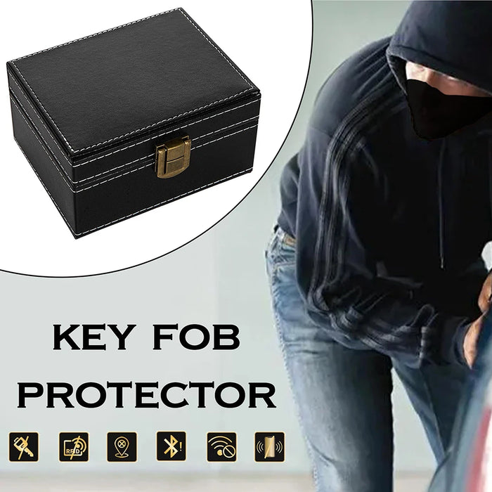 Faraday Box for Car Keys — RFID Signal-Blocking PU Leather Key Safe