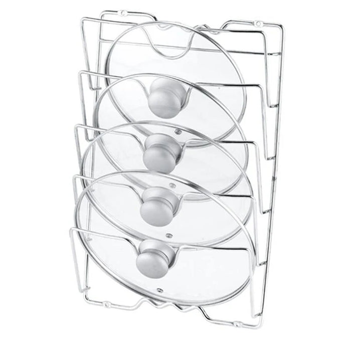 Wall-Mounted 5-Layer Pot Lid Rack – Chrome Steel Kitchen Storage