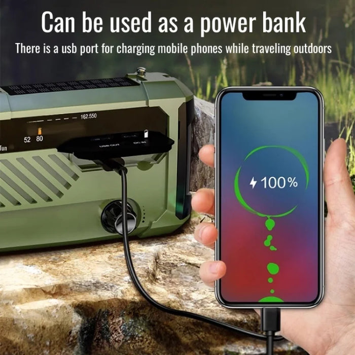Hand-Crank Emergency Radio & Power Bank — USB, Solar, Bluetooth, DAB