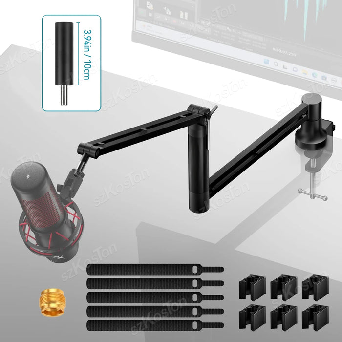 Adjustable Low‑Profile Microphone Boom Arm with Cable Management — Extended Riser (Fits AM8, K688, A8)