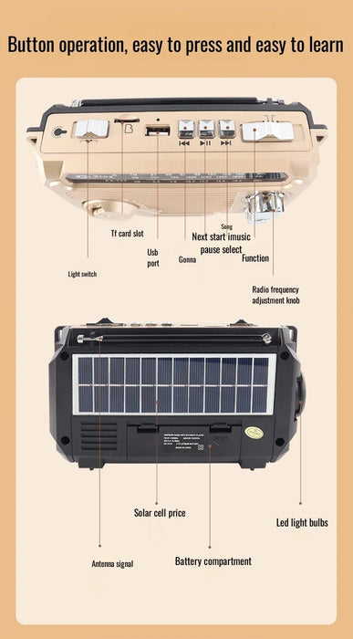 Hand-Crank Emergency Radio & Power Bank — USB, Solar, Bluetooth, DAB