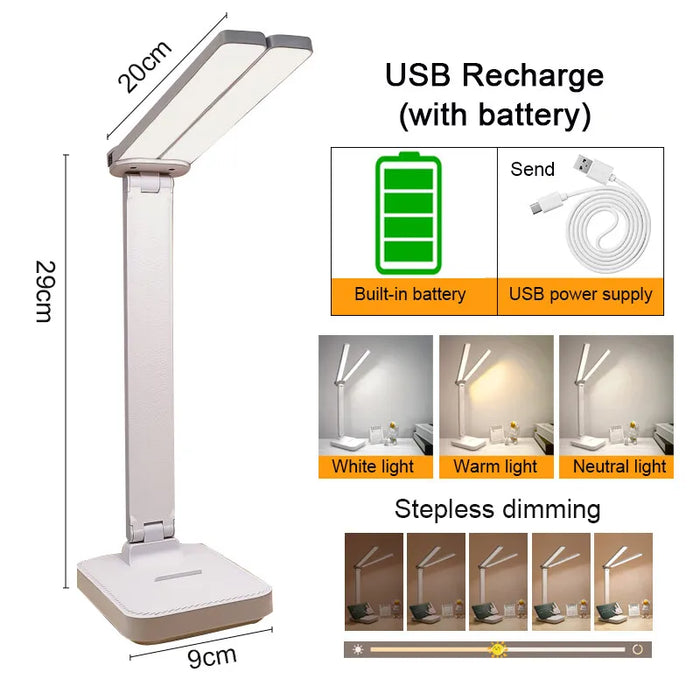USB Rechargeable Folding LED Table Lamp - 3 Dimmable Levels, Touch Lighting, Eye-friendly and Foldable Design for Bedroom or Office Use - Ideal Lighting Solution for Desks and Tables