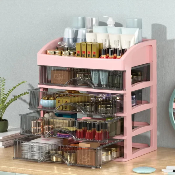 PP 5-Layer Drawer Makeup Storage Box – Multi-layer Cosmetic Organiser (White / Pink)