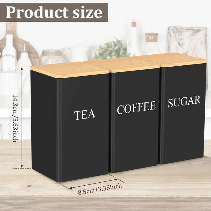 3‑Piece Coffee, Tea & Sugar Canister Set — Stainless Steel with Airtight Bamboo Lids