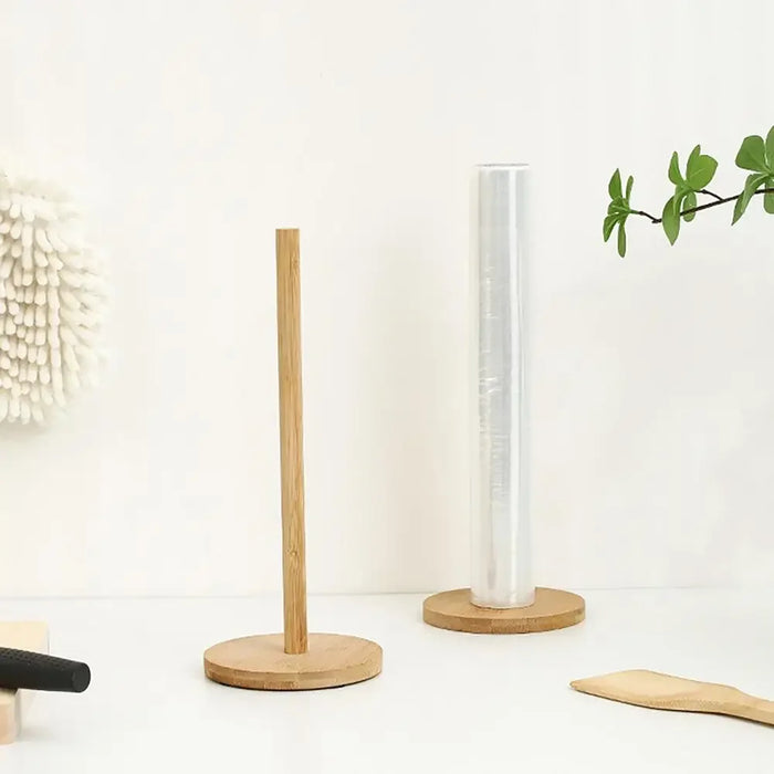 Bamboo Paper Towel Holder – Vertical Anti-Skid Tissue Stand for Kitchen & Home