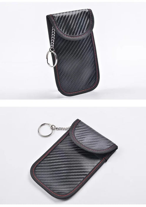 Car Key Signal Blocking Pouch Carbon Fibre RFID Faraday Case — Black