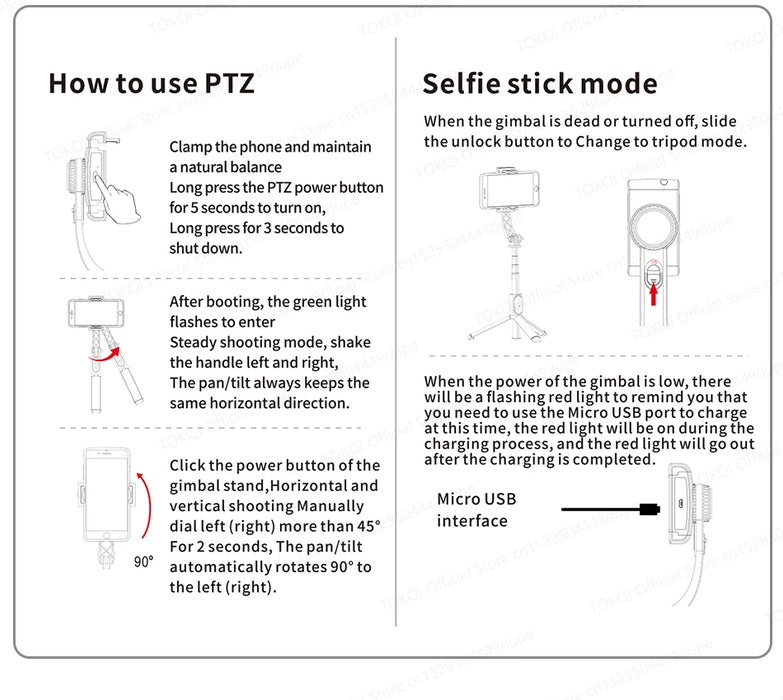 Q08 Handheld Gimbal Stabiliser & Selfie Stick with Bluetooth Remote for Smartphones
