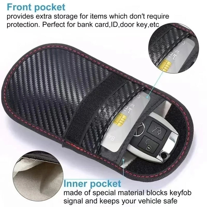 Car Key Signal Blocking Pouch Carbon Fibre RFID Faraday Case — Black