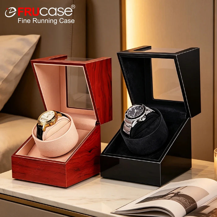 FRUCASE Wooden Watch Winder for Automatic Watches — USB or AA Battery Option