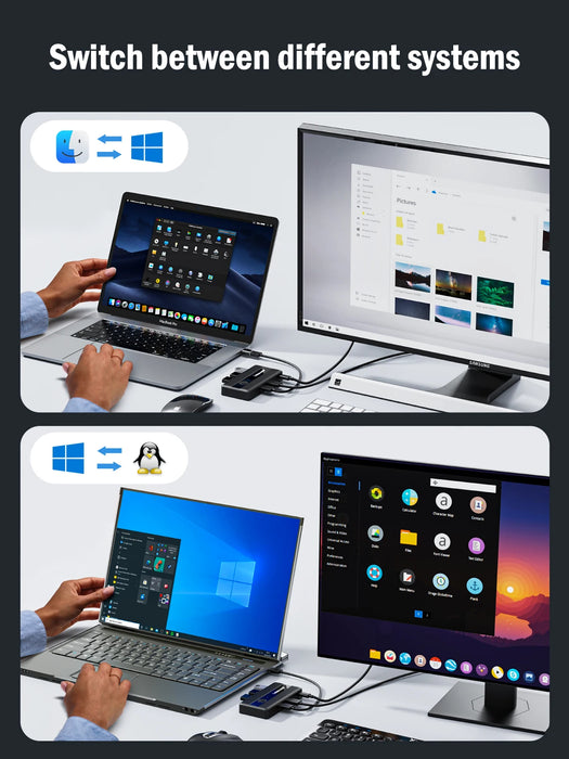 USB 3.0 KVM Switcher — 2 PC Inputs, 4 USB Outputs for Printers & Peripherals