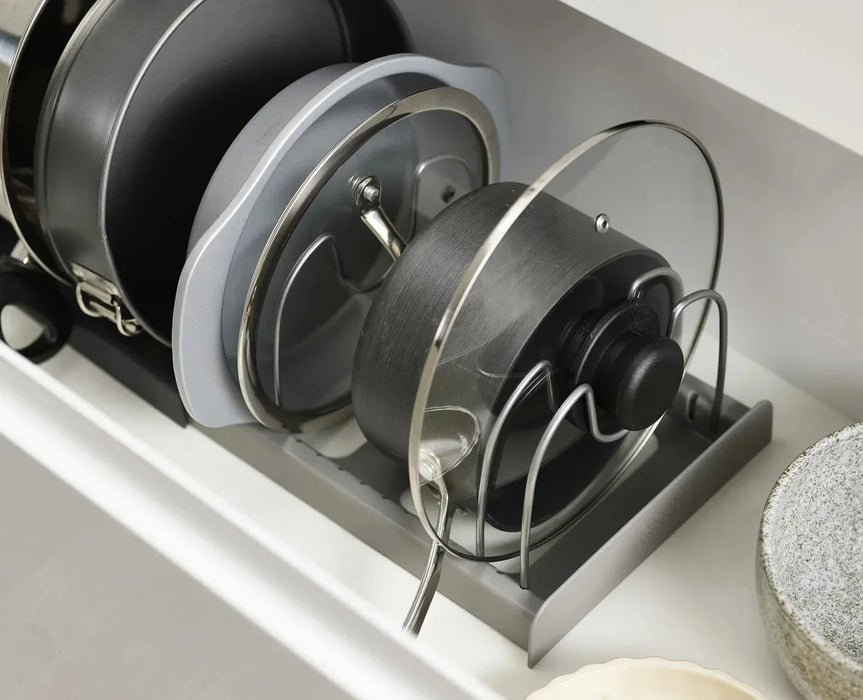 Expandable Pots & Pans Storage Rack for Cabinets — 6 Adjustable Shelves, Pot & Lid Holder