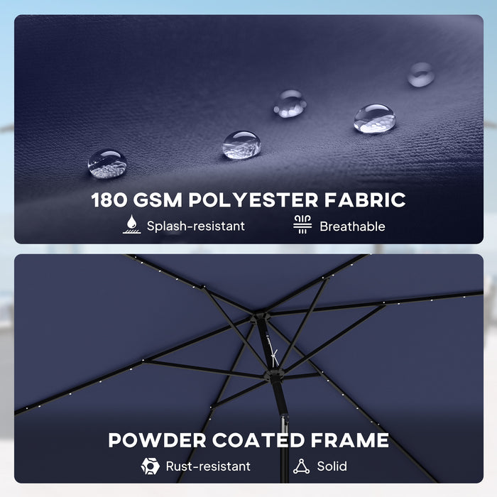 Outsunny 3 x 2 m Garden Parasol Umbrella with LED Solar Light, Parasol Cover, Outdoor Market Patio Umbrella, Navy Blue