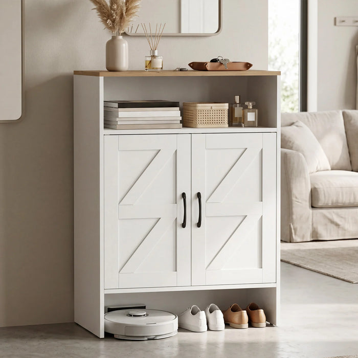 Shoe Cabinet with 2 Barn Doors and Adjustable Shelves for Entryway-Brown