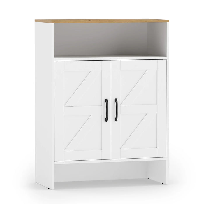 Shoe Cabinet with 2 Barn Doors and Adjustable Shelves for Entryway-Brown